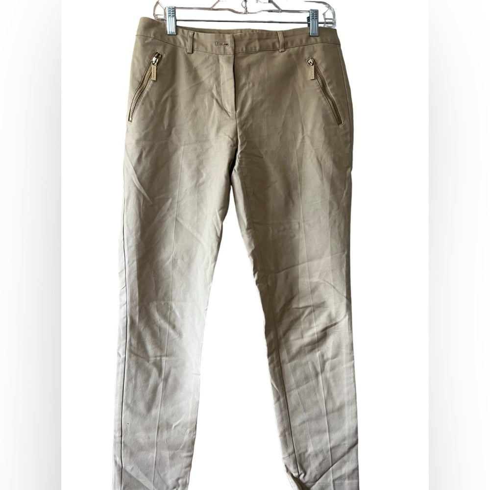 Michael Kors‎ Tan Cotton Blend Slim Fit Ankle Dress Pants with Zip Pockets